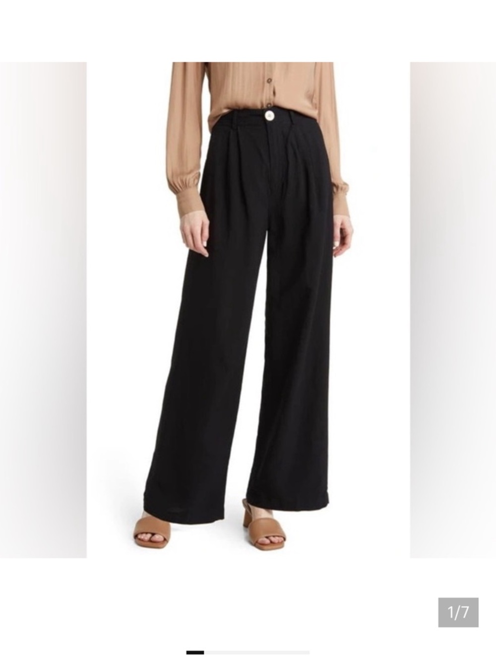 High-Rise Black Pleated Wide-Leg Pants